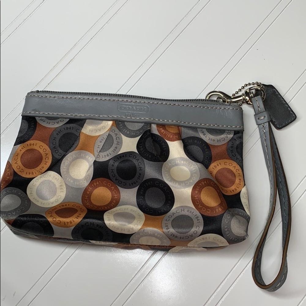 Coach Est. 1941 Gray Tan Satiny Wristlet Purse